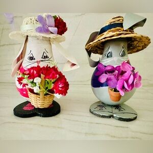 Charming Bunny Figurines with Floral Accents